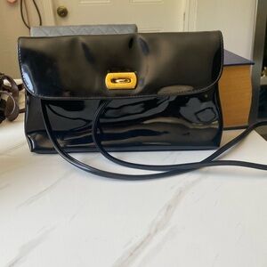 Black Clutch with Gold-Tone Clasp and‎ Wristlet